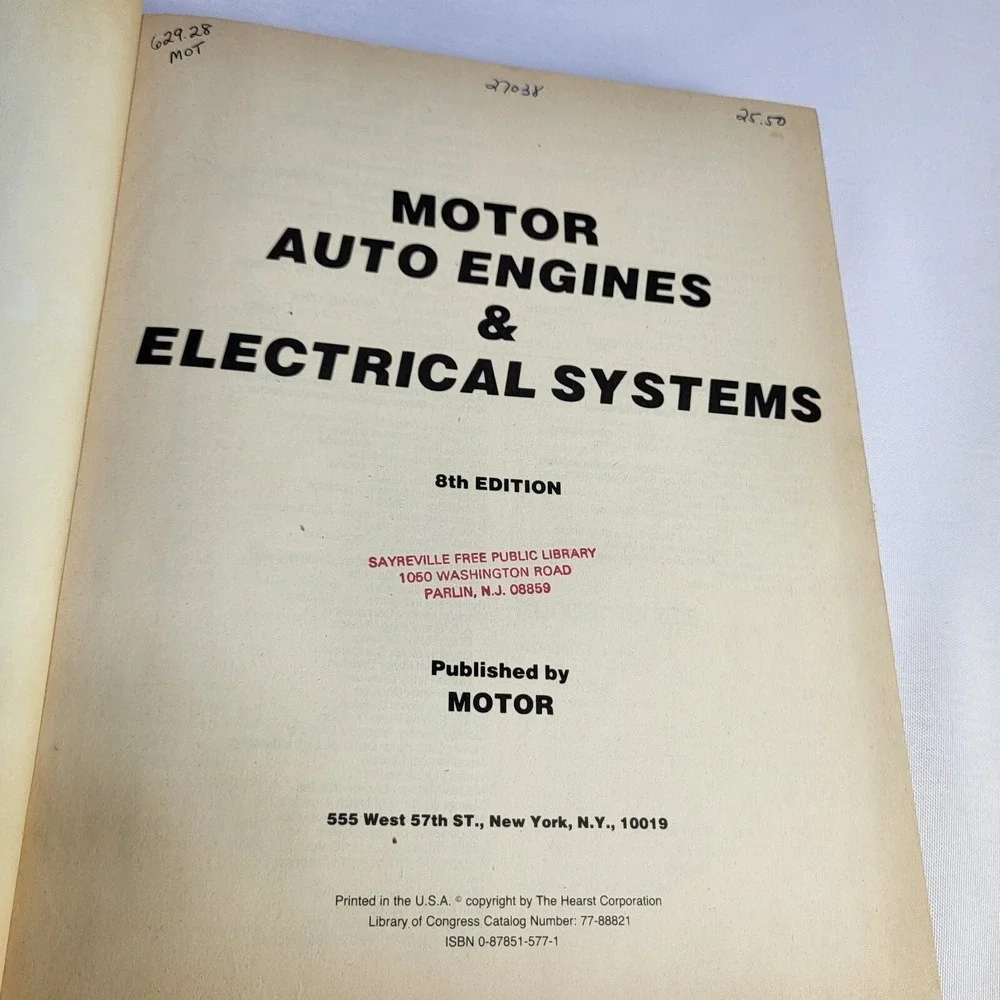 MOTOR Auto Engines and Electrical Systems Repair Manual 8th Ed. 1976 Ex Libris